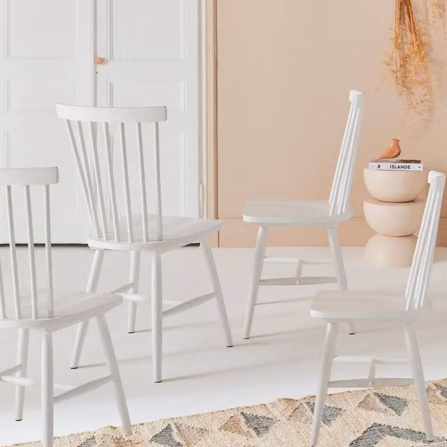 sweeek Set of 4 White Hevea Rubberwood Dining Chairs