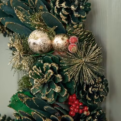 Samuel Alexander 50cm Round Hanging Christmas Wreath with Baubles and Red Berries in Red and Green – 4