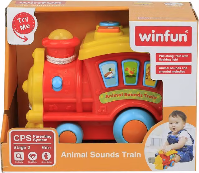 Winfun Animal Sounds Musical Pull Along Train in Red and Multicolour – 1