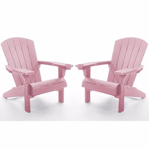 Keter Alpine Adirondack Garden Chair Set of 2 in Old Pink, Weatherproof Wood-Effect Outdoor Chairs with Armrests
