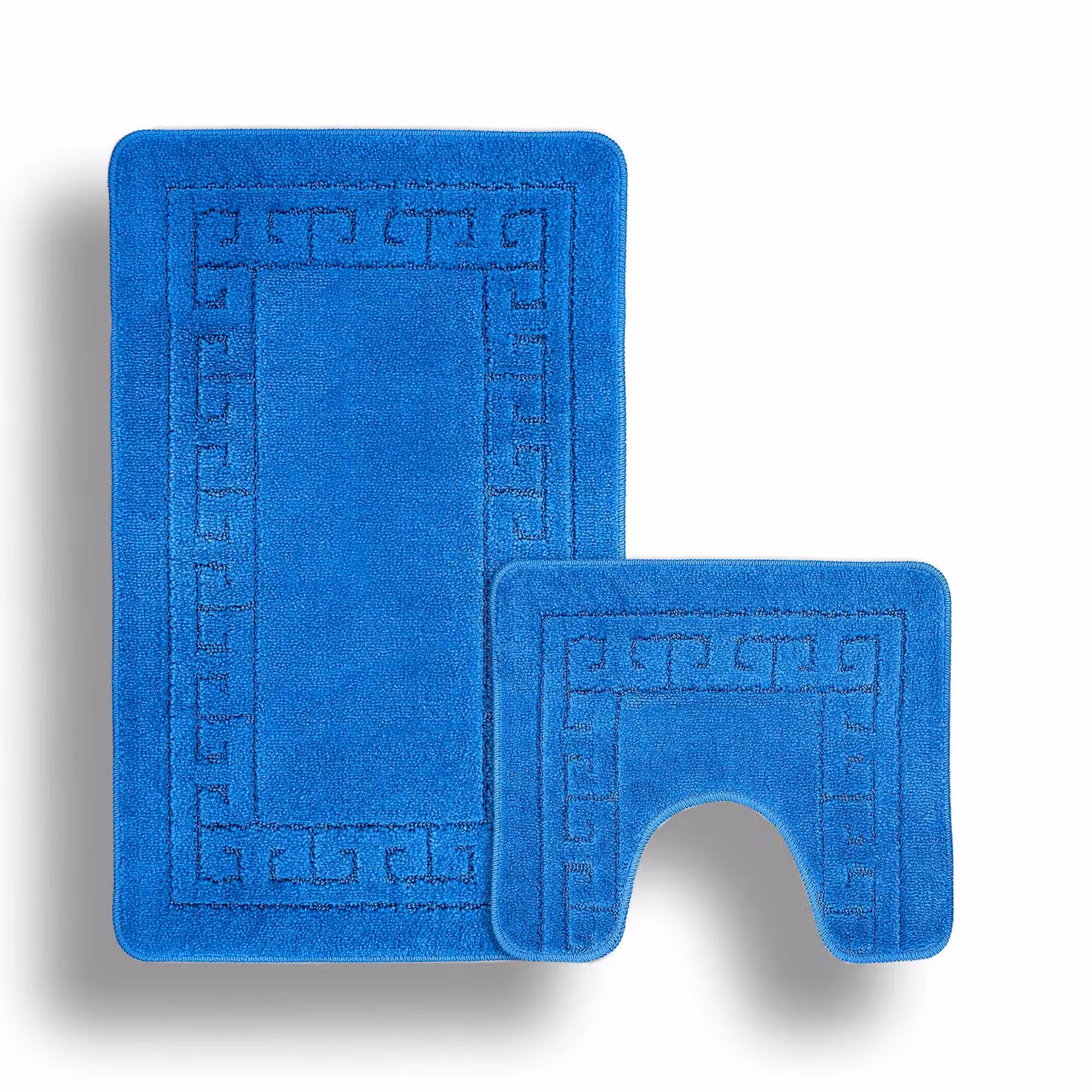 Velosso Greek Key Non-Slip Bathmat and WC Pedestal Mat Set in Blue – 2