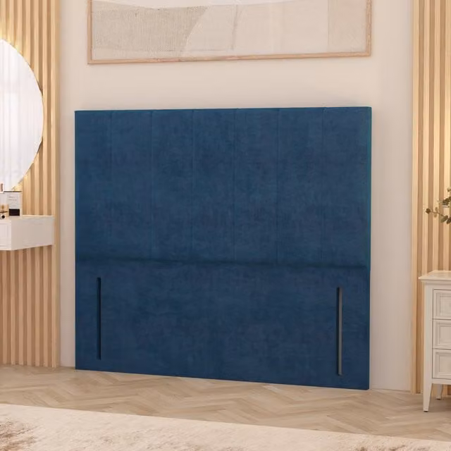 Somnior Beds Ltd Austin Plush Velvet Floor Standing Upholstered Headboard, Navy Blue, Small Double