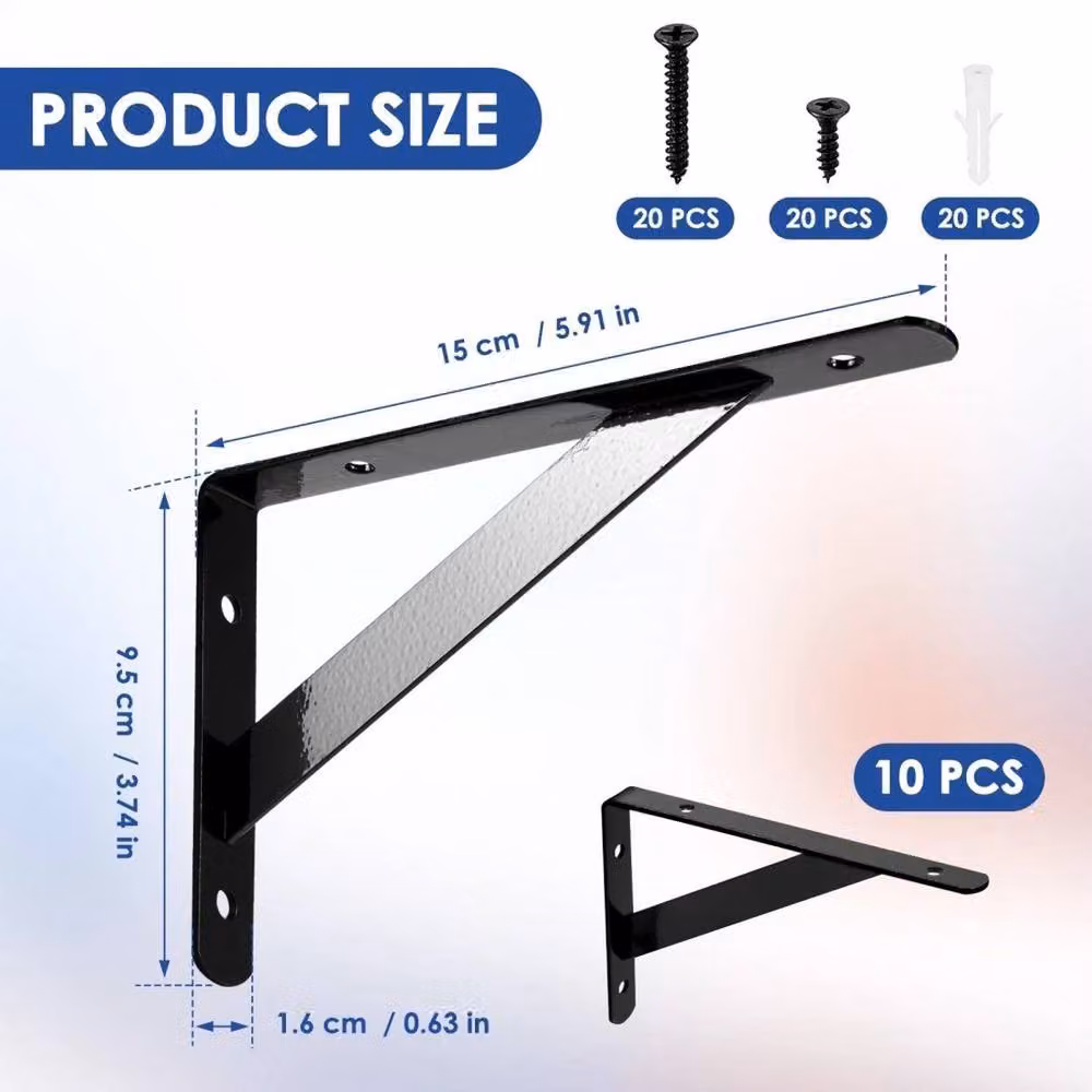FLAVORA Matt Black Steel Wall Mounted Shelf Brackets, Width: 52 cm – 2