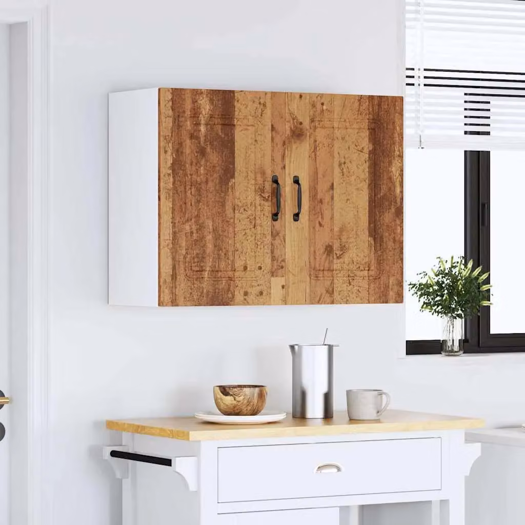 Berkfield Home Kalmar Wall Cabinet in Old Wood Brown with Hinged Doors and Internal Shelves – 2