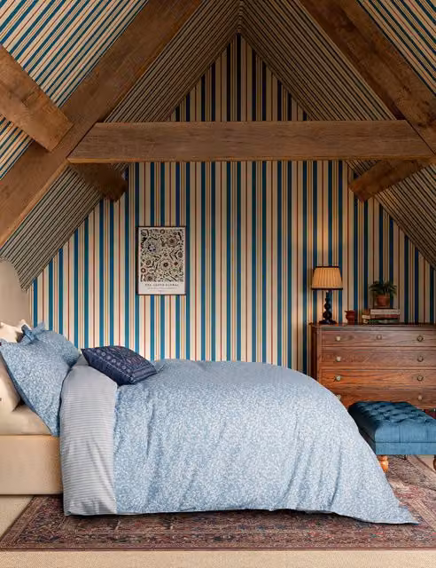 Joules Blue Floral Cotton Percale Bedding Set with Pillowcase, W: 180 cm, L: 200 cm