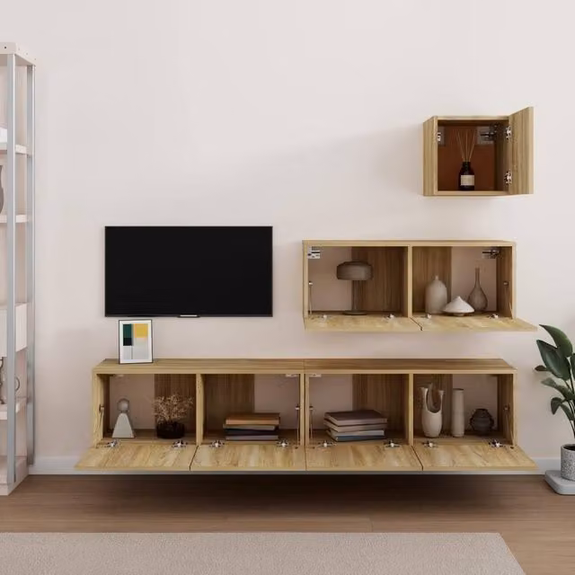 Berkfield Home Modern 4 Piece Sonoma Oak TV Cabinet Set in Light Brown – 1