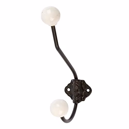 Hammer and Tongs Ceramic Ball Hat and Coat Hook, White, W: 5 cm, H: 18 cm