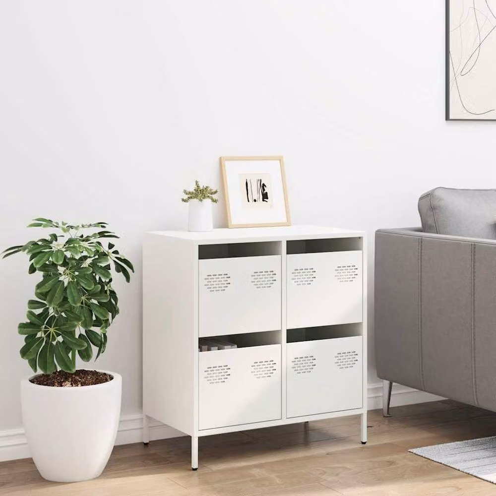Berkfield Home White Sideboard in Matt Cold-rolled Steel, W/D/H: 68 x 39 x 73.5 cm – 2