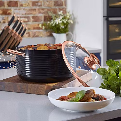 Tower Linear Casserole Dish with Lid, Black and Gold, 5L – 2