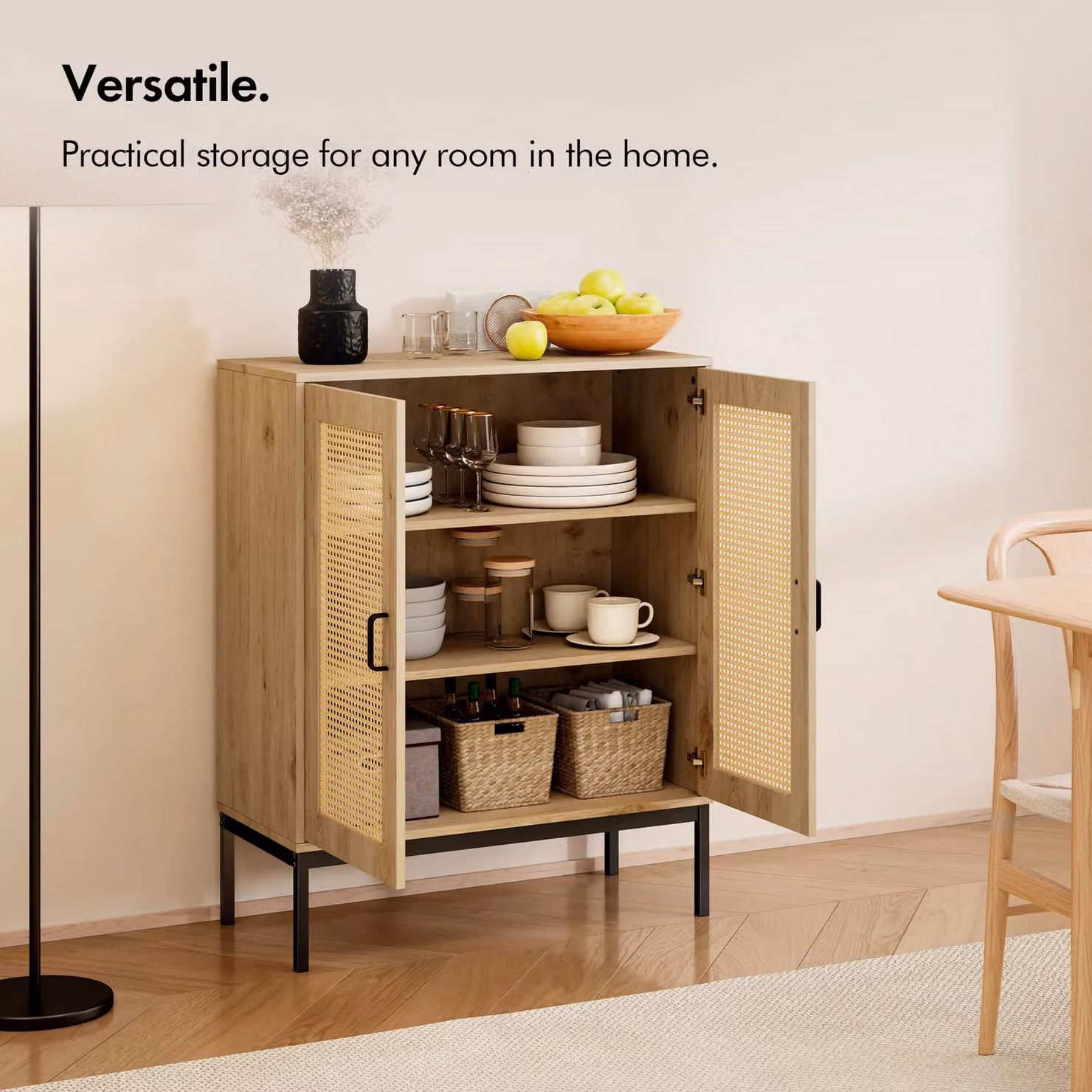 VonHaus Lena Rattan Effect Tall Living Room Storage Sideboard in Brown – 3