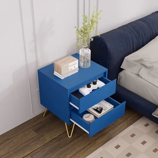 FORGEVIO Modern Navy Blue Bedside Table