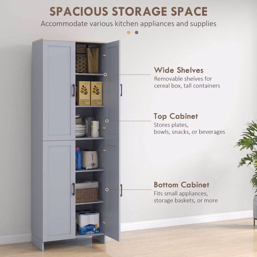STILVORA Modern Grey Kitchen Storage Tall Unit with 4 Hinged Doors and Internal Shelves, H 170.5 x W 60.0 x D 30.0 cm – 4