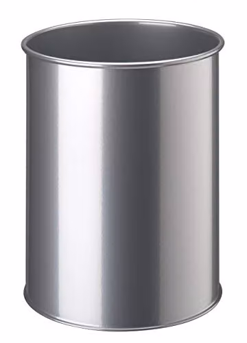 Durable Silver Metal Round Waste Bin with 15 Litre Capacity, Made from Scratch Resistant Steel, H: 33.21 cm x W: 31.5 cm x D: 26.0 cm – 1