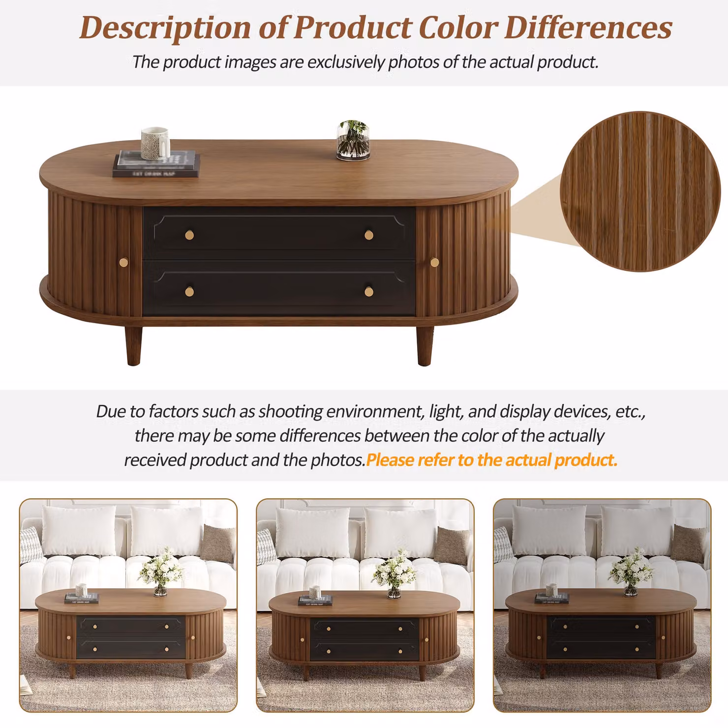 Aosom UK Minimalist Walnut Living Room Coffee Table with 2 Drawers and Roll-Up Door, W: 100 cm, D: 50 cm, H: 36 cm – 4