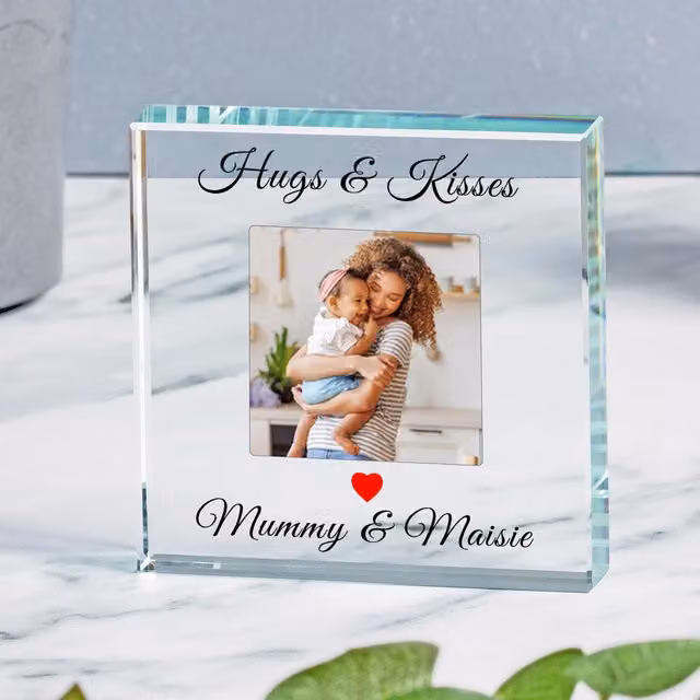 Uniqueful Personalised Hugs and Kisses Glass Token for Mum in Transparent and Beige