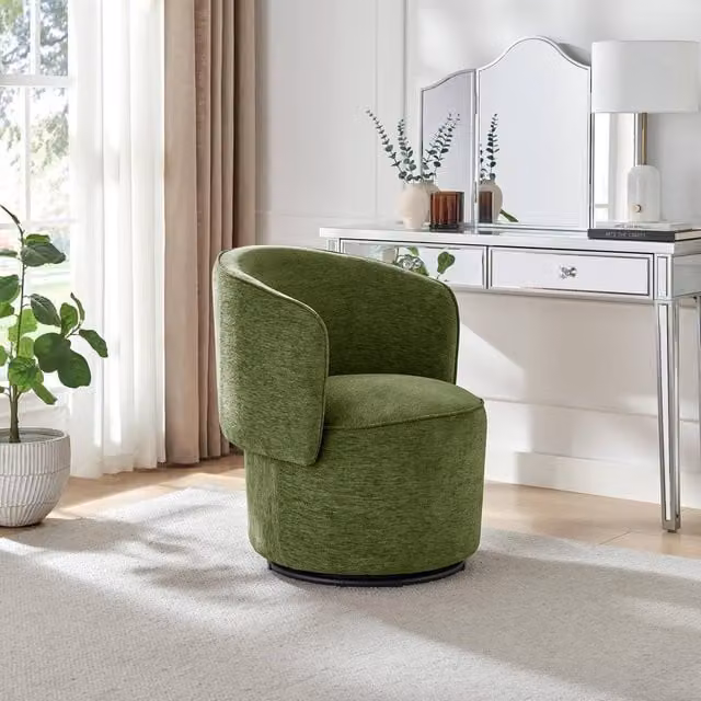FurnitureboxUK Liode Green Fabric Round Swivel Accent Chair with Armrests