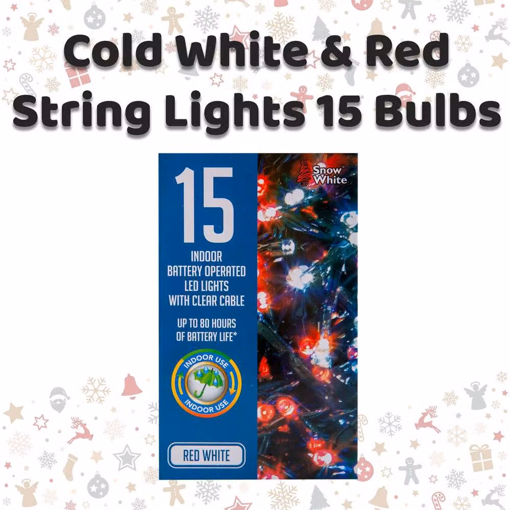 VFM e-Store Christmas String Lights with 15 Bulbs in White, Red and Multicolour – 2