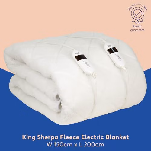 Russell Hobbs Sherpa Fleece Electric Fitted Underblanket, White, W/D/H: 150 x 200 cm – 2