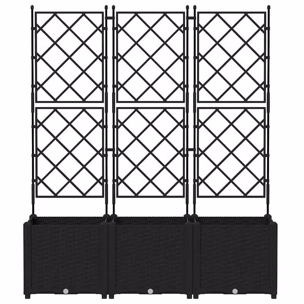 Berkfield Home Garden Planter with Trellis, 3 Piece Set, Black, W/D/H: 120 x 40 x 143 cm – 3