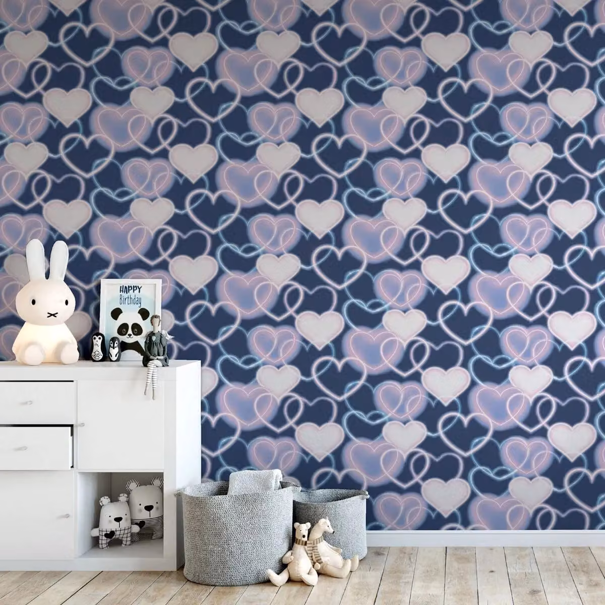 Arthouse Neon Heart Abstract Wallpaper in Navy Blue – 2
