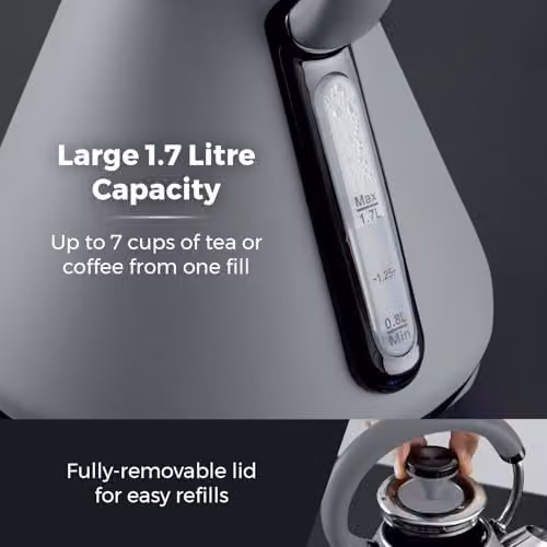 Tower Sera Pyramid Kettle, 1.7 l, Grey and Black, Stainless Steel – 6