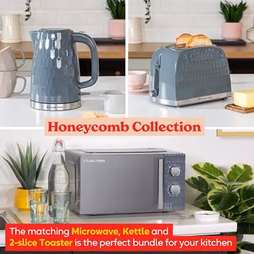 Russell Hobbs Honeycomb Grey Kitchen Set including 1.7L 2400W Kettle, 2 Slice Toaster and 17L 700W Microwave HCBNDL2G – 2