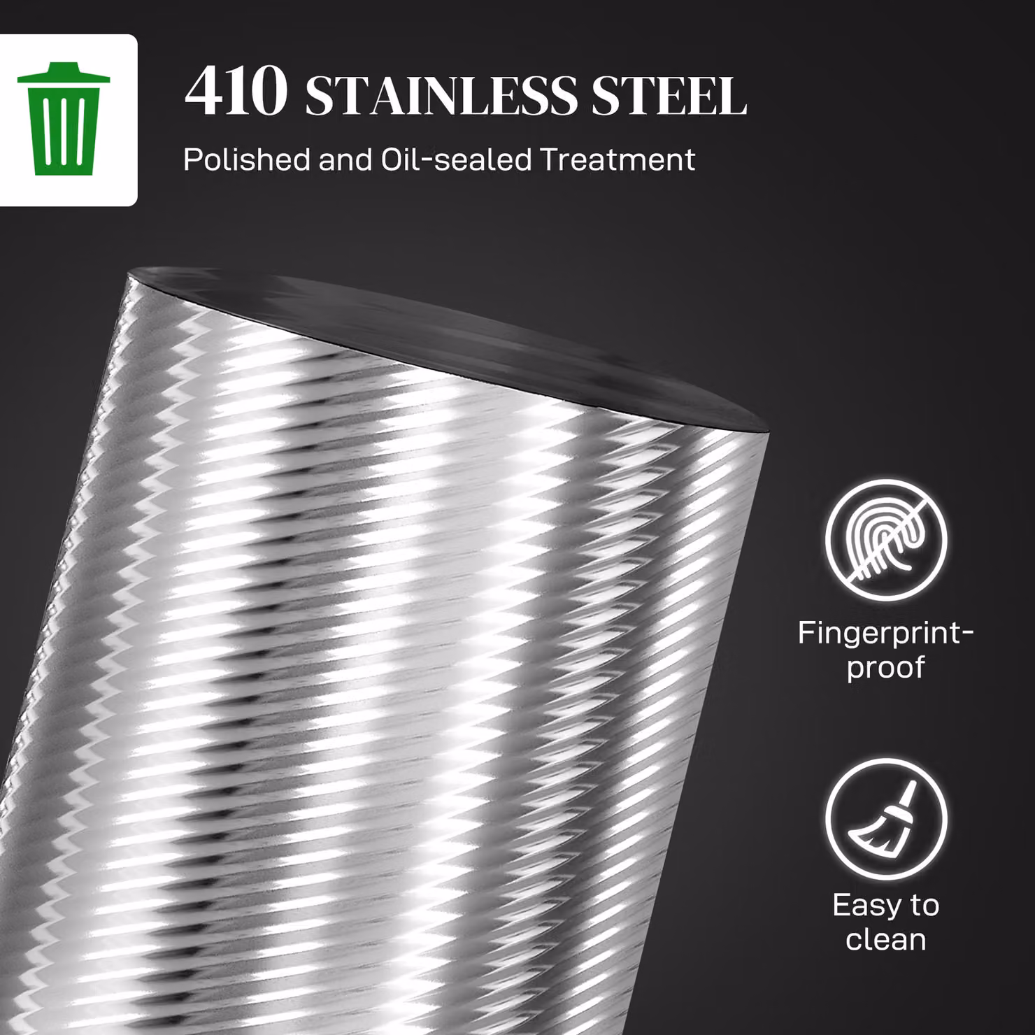 HOMCOM 20 Litre Stainless Steel Kitchen Pedal Bin in Silver with Soft-Close Lid and Fingerprint-Proof Finish – 5