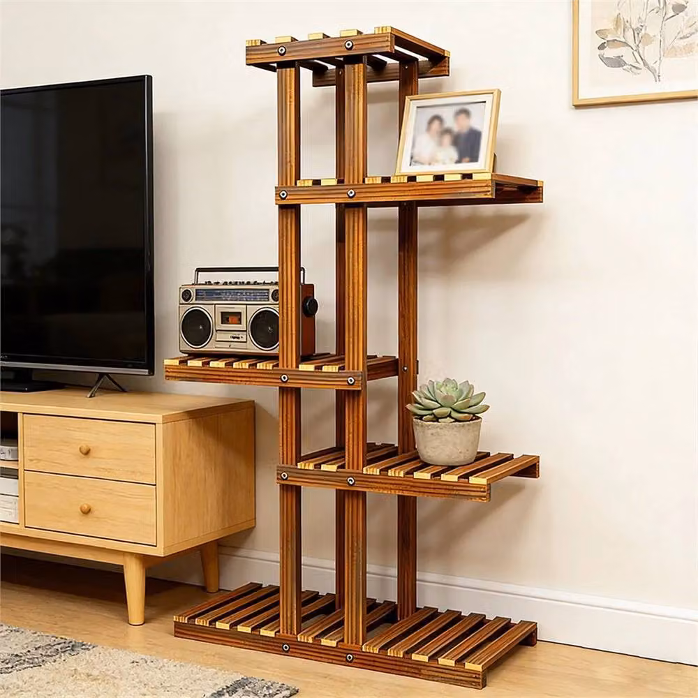 Nordara 5-Tier Wooden Plant Stand and Flower Pot Shelf in Brown – 3