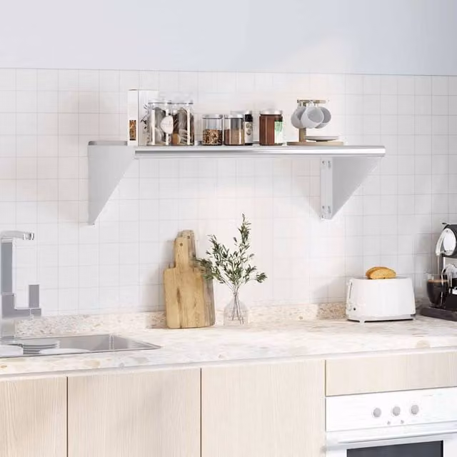 Berkfield Home Wall Mounted Metal Shelf in Silver, W: 100 cm, D: 45 cm, H: 31 cm