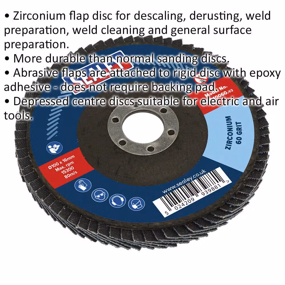 Loops 100mm Zirconium Flap Disc with 16mm Bore and Depressed Centre, 60 Grit – 2
