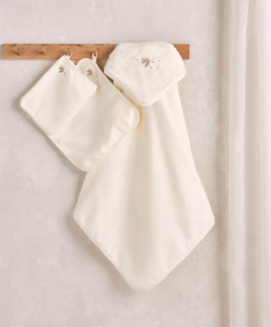 Mamas & Papas Welcome to the World Duckling Baby Towelling Set, 3 Pack, Beige and White Cotton Terry Towels