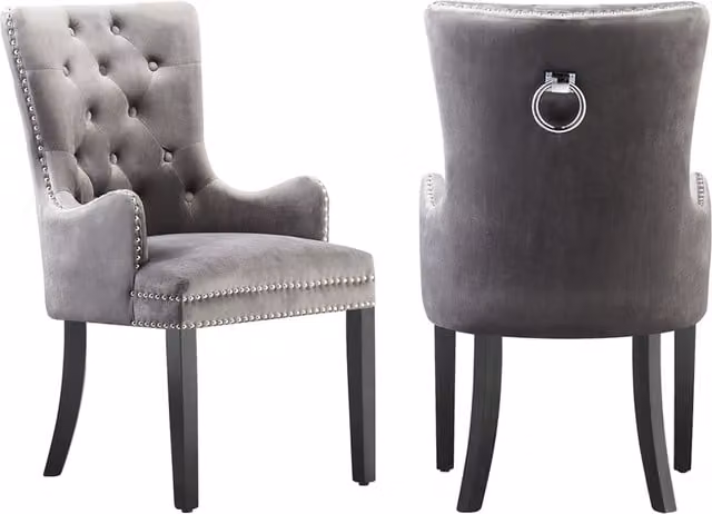 Life Interiors Set of 2 Windsor Velvet Dining Chairs with Armrests in Dark Grey