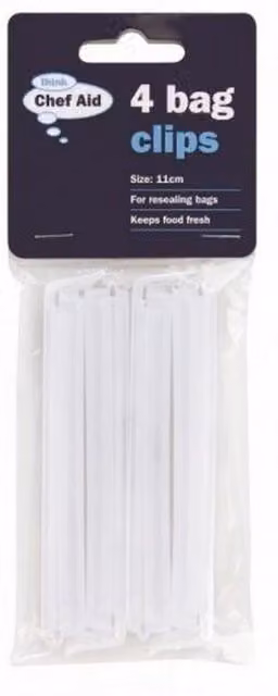 Chef Aid Plastic Bag Clips, White, Pack of 4