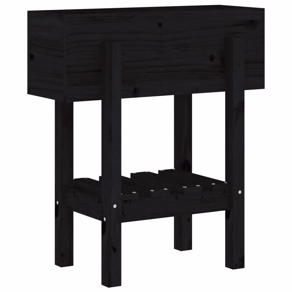 Berkfield Home Black Solid Wood Pine Garden Planter Tub W: 62 cm, D: 30 cm, H: 69 cm – 4