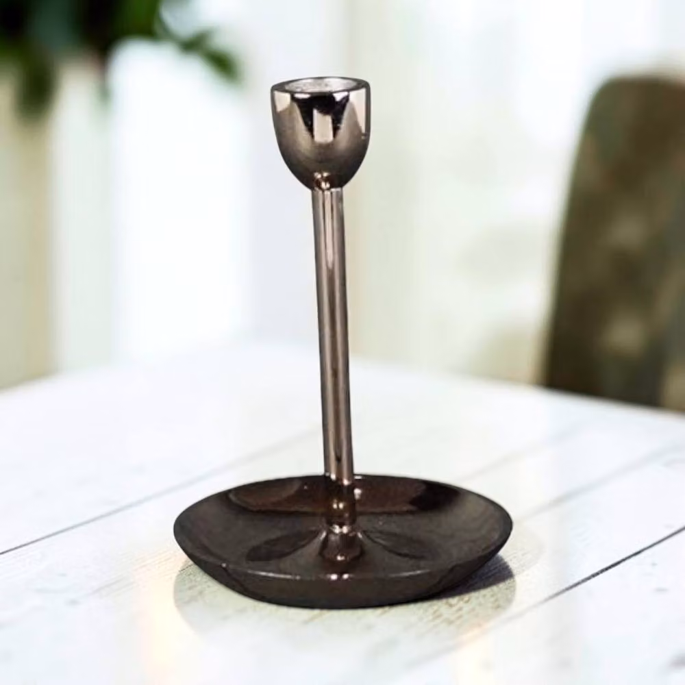 Four Candle Minimalist Metal Tabletop Candle Holder in Grey and Silver, Height: 16 cm – 2