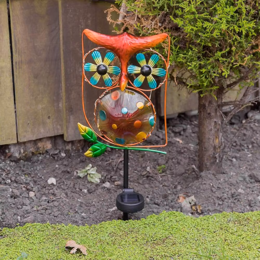 Globrite Metal Owl Wind Spinner with 15 LED Solar Lights in White and Multicolour – 4