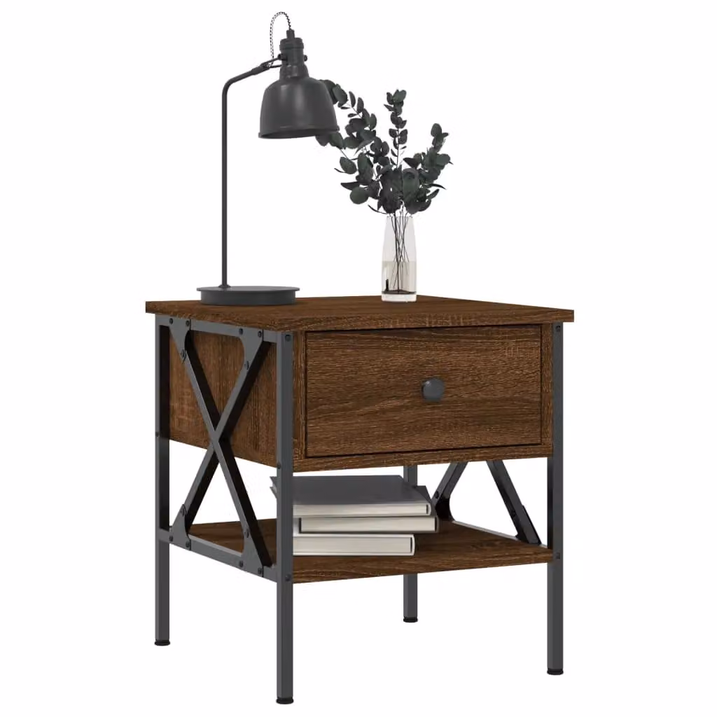 Berkfield Home Set of 2 Brown Oak Bedside Tables, W/D/H: 40 x 42 x 45 cm – 3
