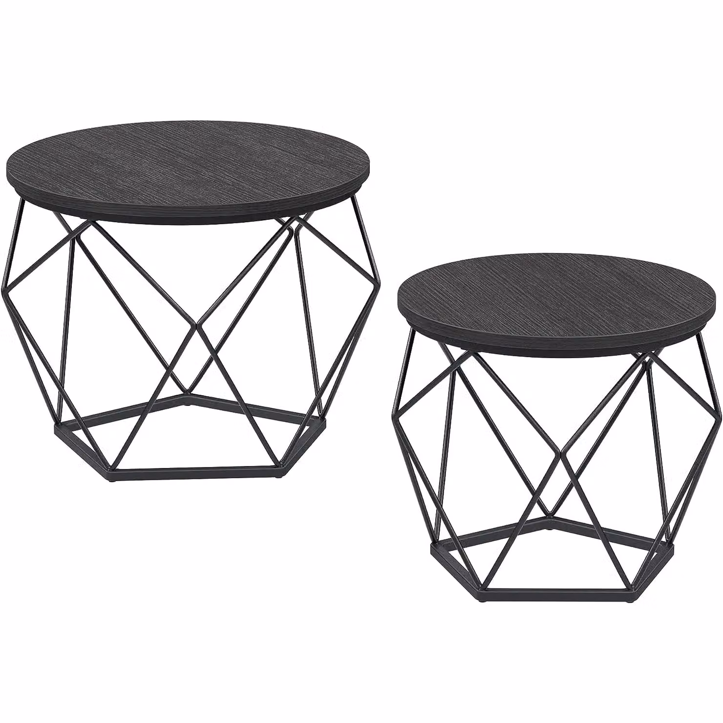 VASAGLE Set of 2 Industrial Round Nesting Side Tables with Black Metal X-Frame and Composite Tops – 2