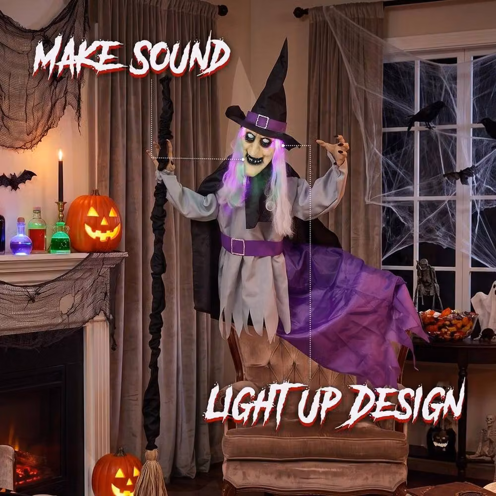 NESTLUNE Life Size Animated Scary Witch Halloween Animatronic Decor, Multicolour, Height: 200 cm – 3