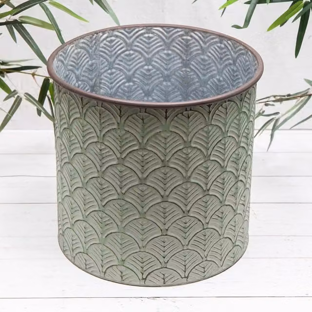 Annibells Vintage Green Geometric Round Metal Tabletop Planter