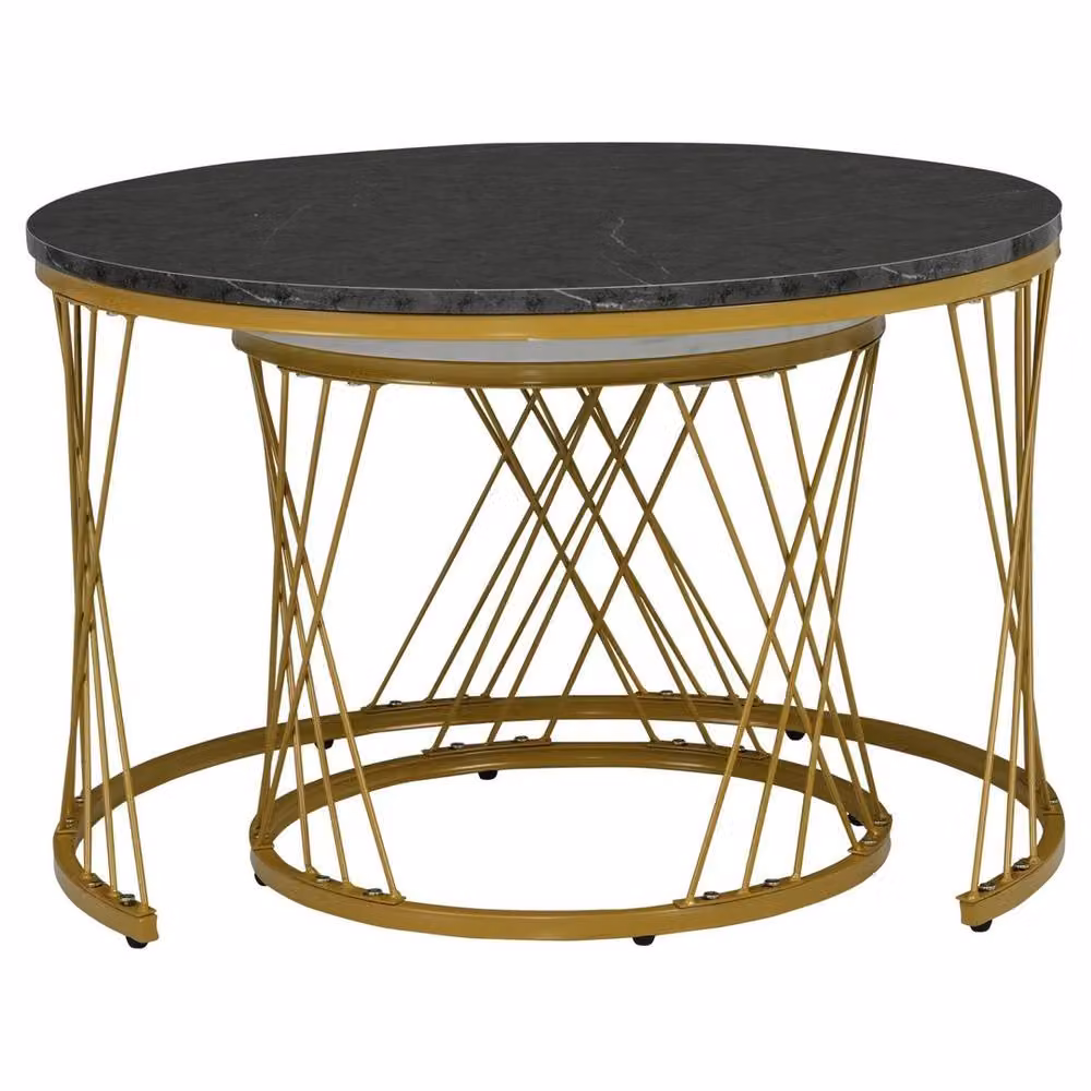 VOGREX Set of 2 Modern Round Nesting Coffee and Side Tables in Black and Gold – 5