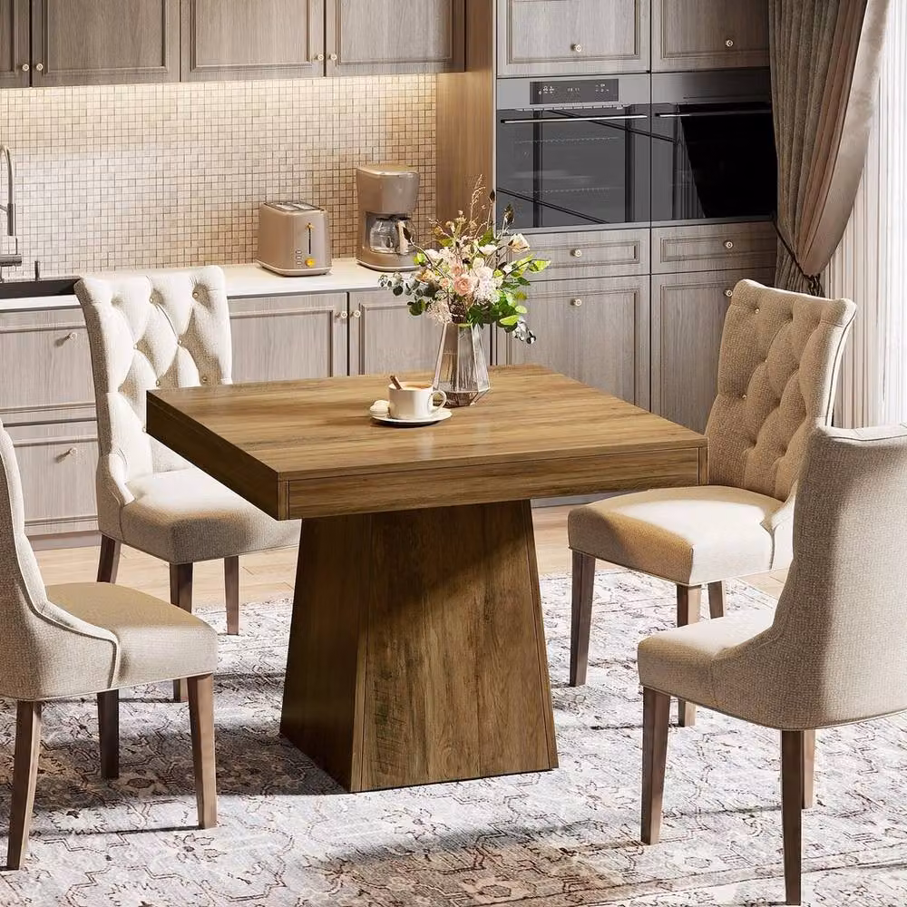 PAWNORA Rustic Brown Square Wood Dining Table with Central Pedestal, W/D/H: 80 x 80 x 75 cm – 6