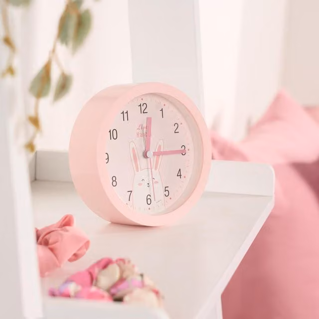 OHS Pink Analog Round Plastic Kids Bedside Clock