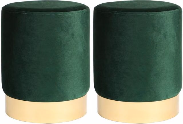 Harbour Housewares Green Velvet Cylindrical Pouffe, Diameter: 29 cm, Height: 36 cm