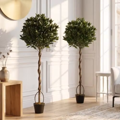 Outsunny Set of 2 Artificial Bay Laurel Topiary Trees, Green, Height: 150 cm – 7