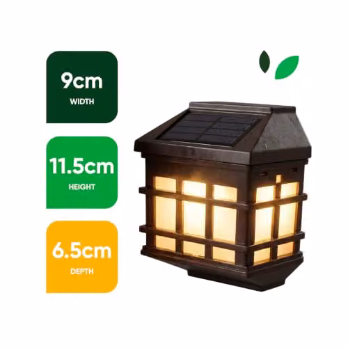 Gardenwize Pack of 2 Brown Lantern Style Solar Powered LED Fence and Wall Lights with Dusk Sensor – 6