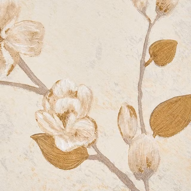 Livingandhome Vintage Botanical Floral Non-Woven Wallpaper Roll in Beige and White