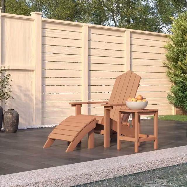 Berkfield Home Garden Adirondack Chair with Footstool and Table in Brown HDPE Plastic