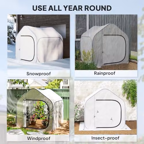 Outsunny Mini Pop Up Greenhouse with Zipper Door, White, W/D/H: 150 x 148 x 148 cm – 4