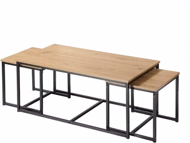 CALICOSY Lenny Set of 3 Nesting Coffee Tables in Light Oak – 1
